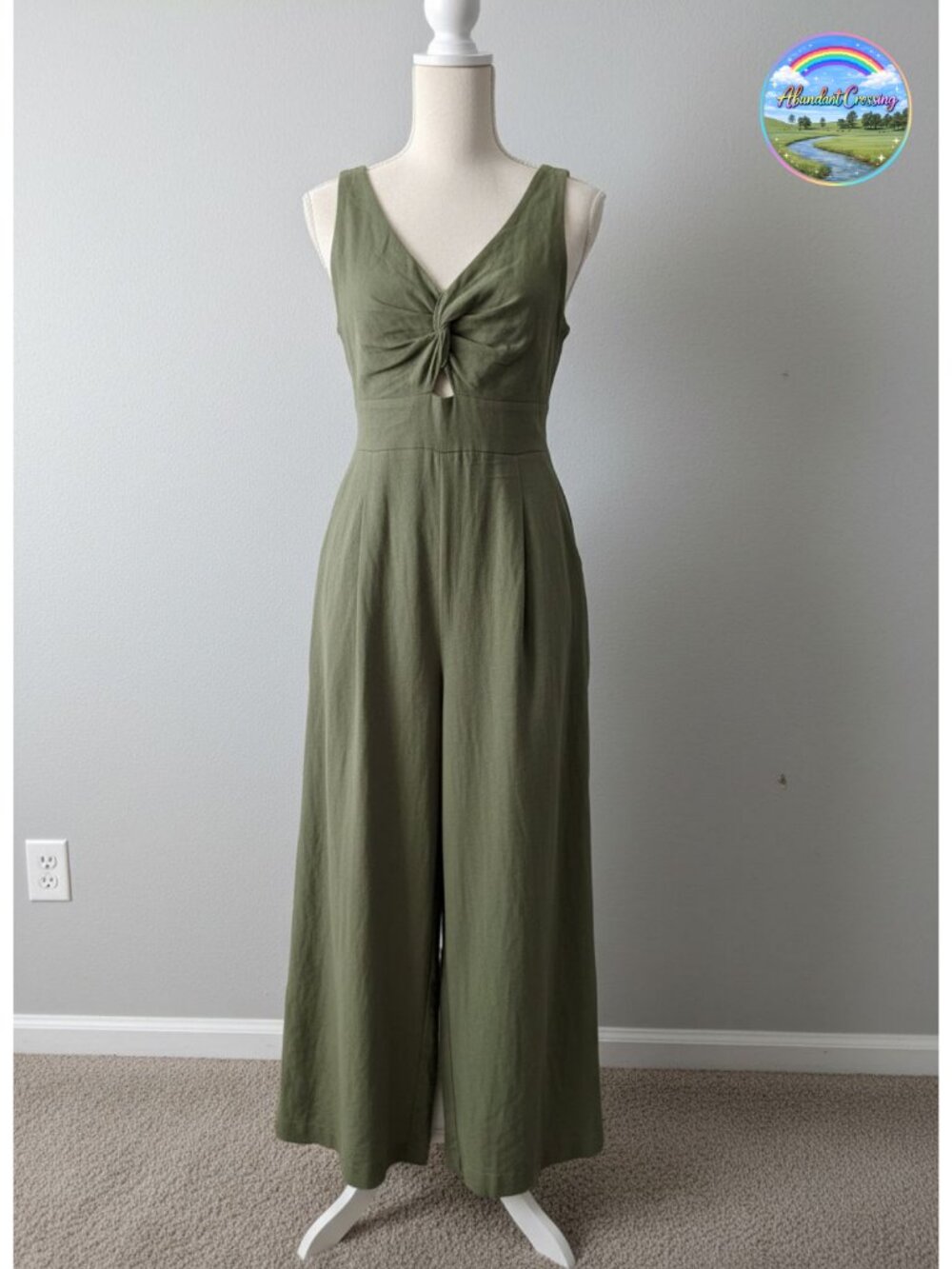 Linen Blend Wide Leg Sleeveless Jumpsuit with Pockets